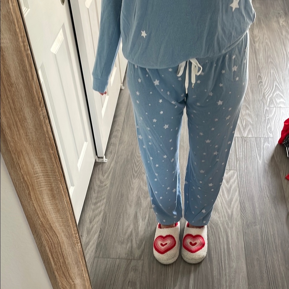PJ Salvage Blue and White Pajama Set Soft and Relaxed Fit Top-M Bottoms - L - Picture 3 of 10